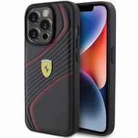 Ferrari Twist Metal Logo ümbris jaoks iPhone 15 Pro - must