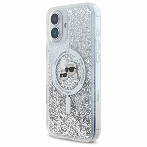 Karl Lagerfeld Liquid Glitter Karl & Choupette Head Magsafe iPhone 16 Plus Ümbris - Clear