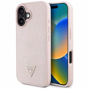 Guess Grained Hot Stamp Peony Triangle Logo MagSafe iPhone 16 Ümbris - Roosa