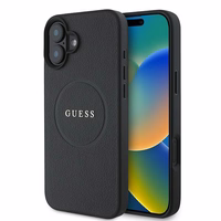 Guess Grained Kuldne Ring MagSafe ümbris jaoks iPhone 16 Plus - must