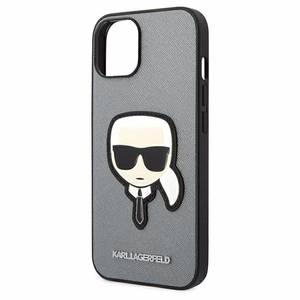 Karl Lagerfeld Saffiano Karl's Head Patch чехол для iPhone 14 Plus - серебряный
