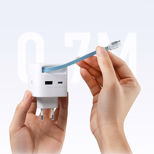 Cuktech AD653W 67W GaN 2x USB-C + USB-A Wall Charger with 70cm Retractable USB-C Cable - White