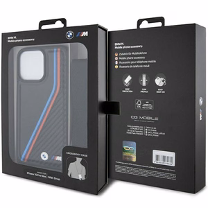 BMW M Edition Carbon Tricolor Lines & Strap чехол для iPhone 15 Pro Max - чёрный