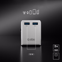 SBS universal travel adapter - EU 2xUSB-A - valge