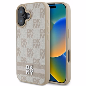 DKNY Checkered Pattern & Printed Stripes iPhone 16 Ümbris - Roosa