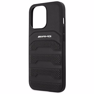 AMG AMHCP14XGSEBK Leather Debossed Lines ümbris seadmele iPhone 14 Pro Max 6.7", must