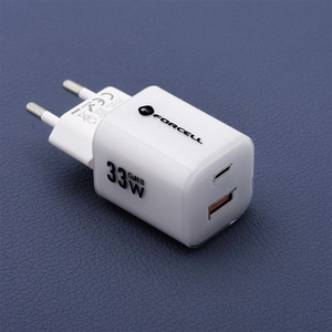 Phone laadija Forcell F-Energy GaN III Crystal Color USB C + USB A QC4.0 PD 33W + silikoon kaabel USB C to USB C VT-41 valge 0INT