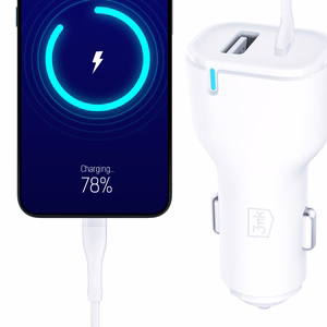 3mk autolaadija 20W PD 3.0 QC 3.0 USB 1A1C, valge