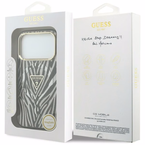 Guess IML Zebra Glitter Triangle Logo MagSafe ümbris mudelile iPhone 18 Pro / 17 Pro – värv: hõbedane