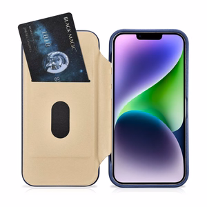 Чехол iCarer CE Premium Leather Folio для iPhone 14 Plus магнитный с откидной крышкой MagSafe синий