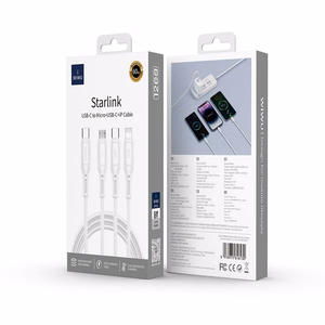 WiWU - Starlink Series Data Kaabel Wi-046E 3w1 USB C to USB C, Micro USB, Lightning 60W 1m - valge
