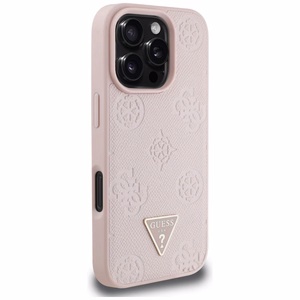 Guess Grained Hot Stamp Peony Triangle Logo MagSafe iPhone 16 Pro Ümbris - Roosa