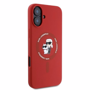 Karl Lagerfeld Silicone Karl&Choupette Heads Ring MagSafe iPhone 16 Ümbris - Punane