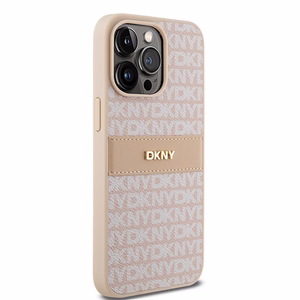 DKNY Leather Mono Stripe & Metal Logo ümbris jaoks iPhone 15 Pro Max - roosa