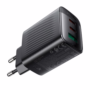 Acefast A108 GaN PD seinaklaadija, 67 W, 2 × USB-C, 1 × USB-A, must