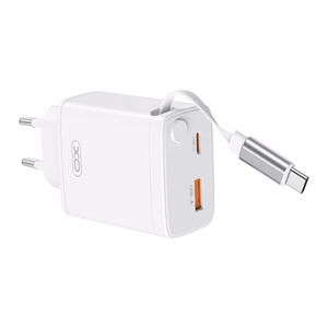 XO wall laadija CE31 1x USB 1x USB-C 30W valge with retractable USB-C kaabel