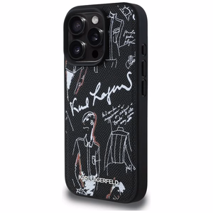 Karl Lagerfeld Grained Pattern & Logo MagSafe Ümbris for iPhone 16 Pro Max - must