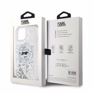 Karl Lagerfeld Liquid Glitter Choupette Head MagSafe Ümbris jaoks iPhone 15 Plus / 14 Plus - läbipaistev