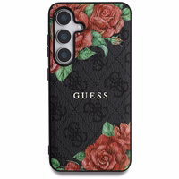 Guess Leather 4G Flowers Print Metal Classic Logo MagSafe Ümbris jaoks Samsung Galaxy S25 - must