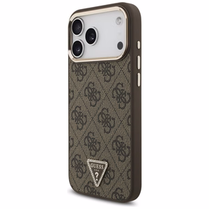 Guess PU Leather 4G Strass Triangle Logo Gold Frame MagSafe ümbris Apple iPhone 18 Pro Max telefonile, pruun
