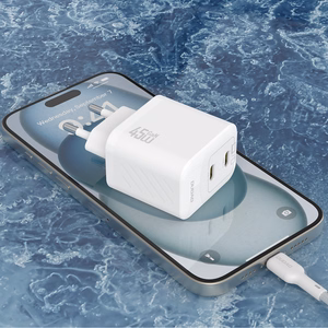 Dudao A28PCEU PD 45W GaN 2xUSB-C seinalaadija USB-C kaabliga - valge