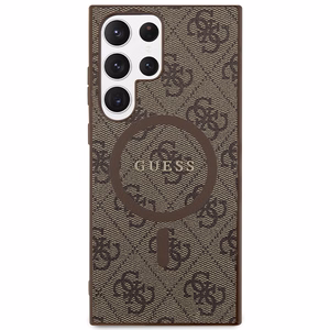 Guess 4G Collection Leather Metal Logo MagSafe Ümbris jaoks Samsung Galaxy S24 Ultra - Brown