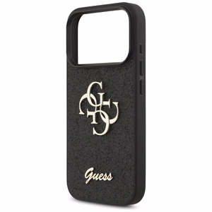 Guess PU Fixed Glitter 4G Metal Logo ümbris Apple iPhone 18 Pro telefonile, must