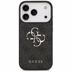 GUESS ümbris IPHONE 17 Pro GUHCP17LP4G4SMCK jaoks (4G PU-nahast ümbris suure 4G ja klassikalise logoga ning hõbedase metallist kaameraraamiga), must