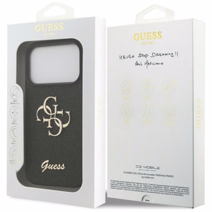 Guess PU Fixed Glitter 4G Metal Logo ümbris Apple iPhone 18 Pro telefonile, must