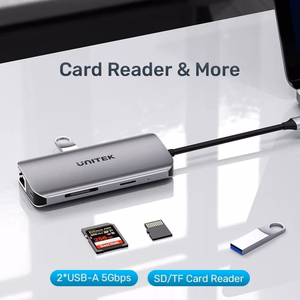 UNITEK aktiivne jaotur USB-C 2X HDMI 4K, RJ45, PD 100W