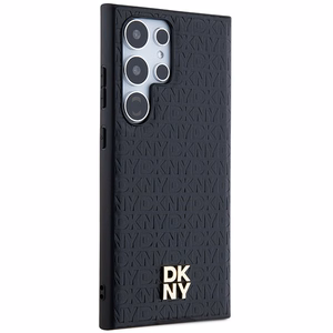 DKNY Leather Pattern Metal Logo MagSafe ümbris jaoks Samsung Galaxy S24 Ultra - must