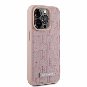 Кожаный чехол Karl Lagerfeld Monogram Metal Logo для iPhone 15 Pro Max - розовый