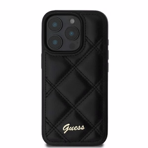 Guess Quilted Metal Logo iPhone 16 Pro Ümbris - Must