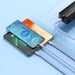 Baseus Kaabel Flash Series II 3 in 1 - USB to Type C, Lightning, Micro USB - 66W 6A 1,2 metres (CASS040005) purple