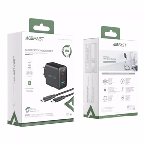 Laadija Acefast A13 must 65W (2xPD / 1xQC3.0) + Type-C / Type-C 120cm kaabel