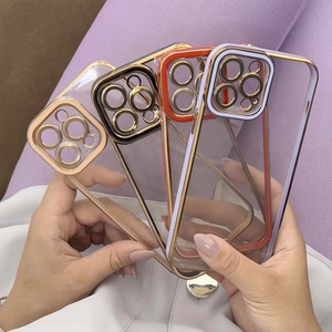 Чехол Fashion для iPhone 12 Pro гелевый с золотой рамкой фиолетовый