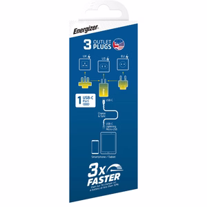 Energizer Ultimate A20MUBL GaN reisilaadija EU / UK / US pistikutega, USB-C, 20 W PD, sinine