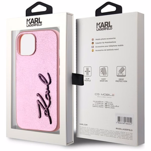 Karl Lagerfeld Wrinkled Metal Signature iPhone 15 Ümbris - Roosa