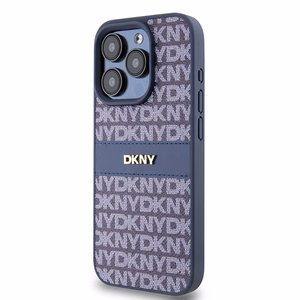 DKNY Leather Mono Stripe & Metal Logo ümbris jaoks iPhone 15 Pro - sinine