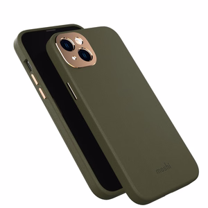 Moshi Napa ümbris seadmele iPhone 14 Plus, MagSafe'iga ühilduv, vegannahast, Juniper Green värvitoonis