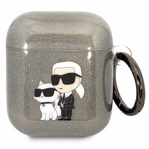 Karl Lagerfeld KLA2HNKCTGK чехол Airpods 1/2 чёрный/чёрный Gliter Karl&Choupette
