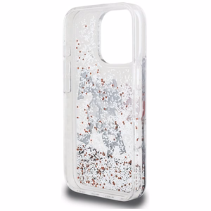 Karl Lagerfeld Liquid Glitter Choupette Logo Ümbris jaoks iPhone 16 Pro - Läbipaistev