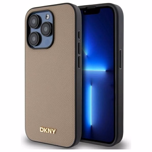 DKNY Grained Metal Logo MagSafe iPhone 15 Pro Ümbris - Beige