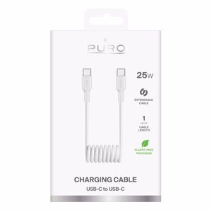 Puro 25W USB-C Spiral Kaabel - USB-C 1m - valge