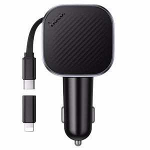 Autolaadija Hoco Z68, USB-A + USB-C, PD QC3.0, 45 W, väljatõmmatava USB-C-kaabliga, must