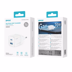 BWOO GaN wall laadija CDA224 QC 70W 1 x USB 1 x USB-C, valge