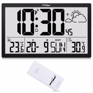 Eriti suur LCD-seinakell GreenBlue GB218 ilmajaama, temperatuuri- ja kuupäevanäiduga