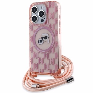 Karl Lagerfeld IML Crossbody Monogram Karl & Choupette Head MagSafe ümbris jaoks iPhone 15 Pro - roosa