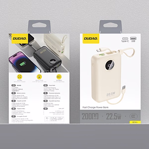Dudao K14+ Powerbank 20000mAh 22.5W USB-C / USB-A / Built-in Lightning and USB-C Cables - valge