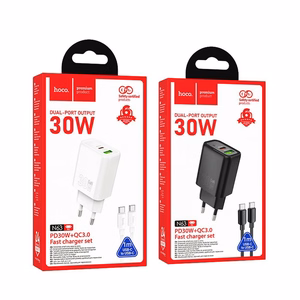 Phone Laadija Hoco USB A + USB C QC3.0 PD 3A 30W + Kaabel USB C to USB C N63 valge
